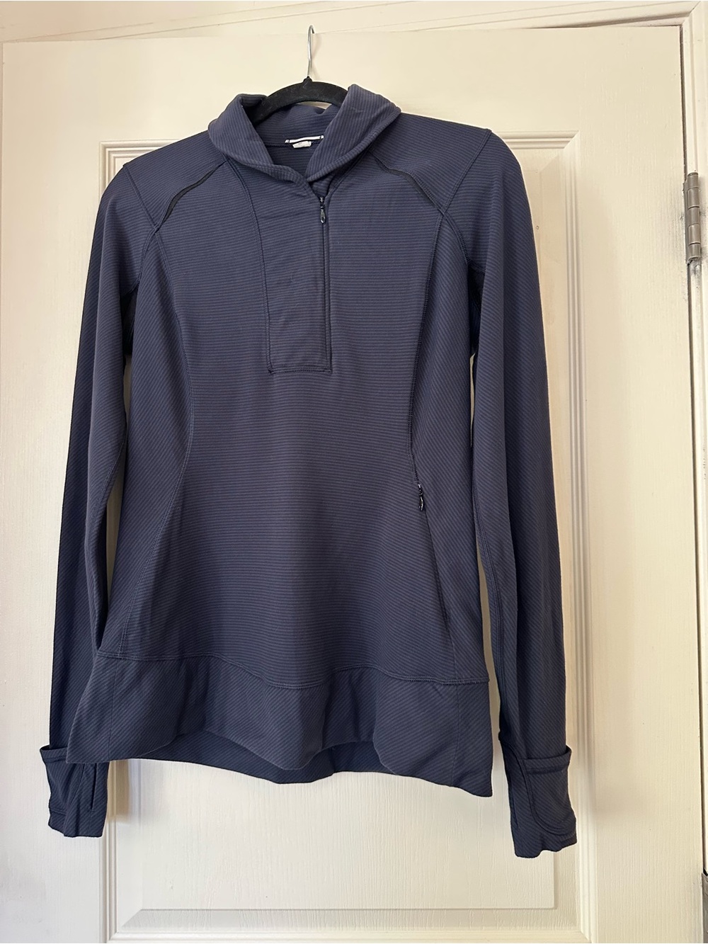 Lululemon Navy Microstripe Half-Zip Front Zipper Pocket Performance Top